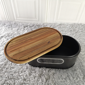 HOUSELIN Kitchen Tool Large <strong>Bread</strong> <strong>Bin</strong> and Canisters Black Metal Steel <strong>Bread</strong> Storage Box With Bamboo Lid <strong>Wooden</strong> Cutting Board - Product Image 3