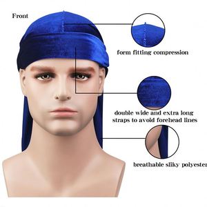 En gros, Turban musulman pour hommes en velours de soie de qualité supérieure, style chapeau de pirate à longue queue, bonnet ondulé et bandeaux, personnalisable avec logo - Product Image 3