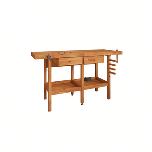 Banc de travail en bois d'acacia massif 63,8x24,4x32,7 avec tiroirs et étriers - Product Image 1