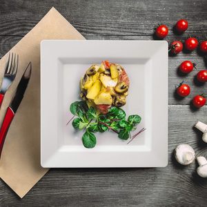 Ensemble de plats à dîner carrés irréguliers en céramique de porcelaine pour hôtel, cassables, bon marché, blancs, personnalisés, imprimés - Product Image 2