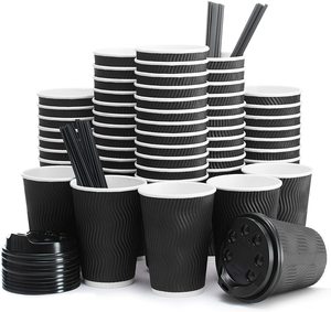 Insulated Disposable double wall paper coffee cups with Lids & Straws for Hot Beverage Drinks