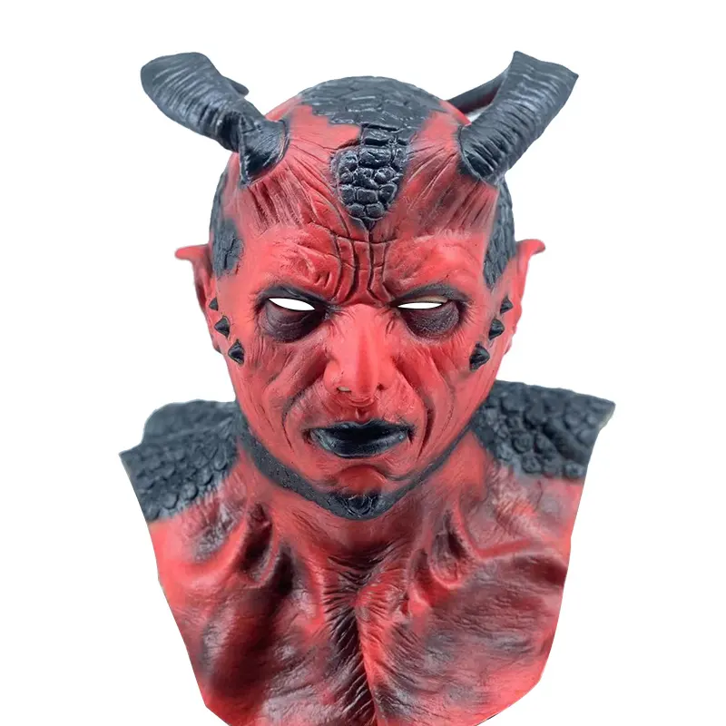 Halloween Costume Demon Latex Horror Party Cosplay Scary Horns Red Devil Mask/ Header Offset Printing Picture Color Party Masks