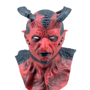 Costume d'halloween en Latex, fête d'horreur, Cosplay, cornes effrayantes, masque de diable rouge/en-tête, impression décalée, photo, masques de fête en couleur