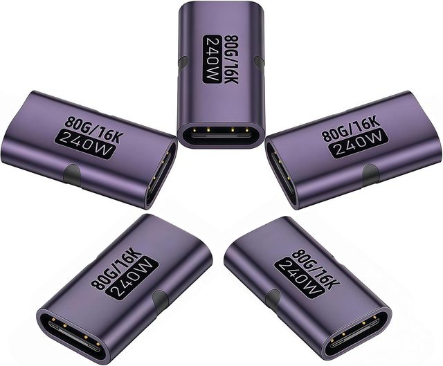USB C Female to Female Adapter with 80Gbps Data Transfer, 240W Fast Charging, Compatible with Thunder 4/3, 16K/8K Video Support