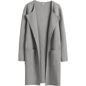 Nuevo Cárdigan de Mujer, Cómodo, Transpirable, Largo, Tejido en Algodón/Poliéster, Color Sólido, Casual, con Solapa, a la Moda - Product Image 1