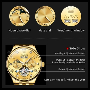 Montre homme OLEVS 7023 de luxe, squelette automatique mécanique, avec calendrier des phases lunaires 24 heures, étanche. - Product Image 6