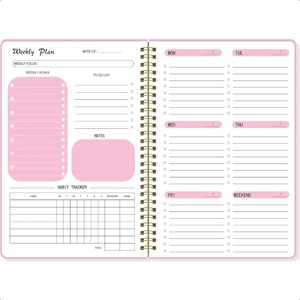 Planificateur hebdomadaire non daté A5, carnet à spirale avec design rose et doré, papier épais 100 g/m² anti-transparence, suivi des lignes directrices de projet - Product Image 1