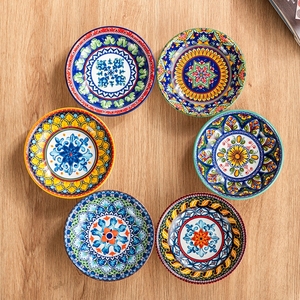 Assiette en grès de style bohème marocain, bol à sauce coloré, ensemble de plats à sauce pour la cuisine à domicile, compatible micro-ondes et lave-vaisselle - Product Image 2