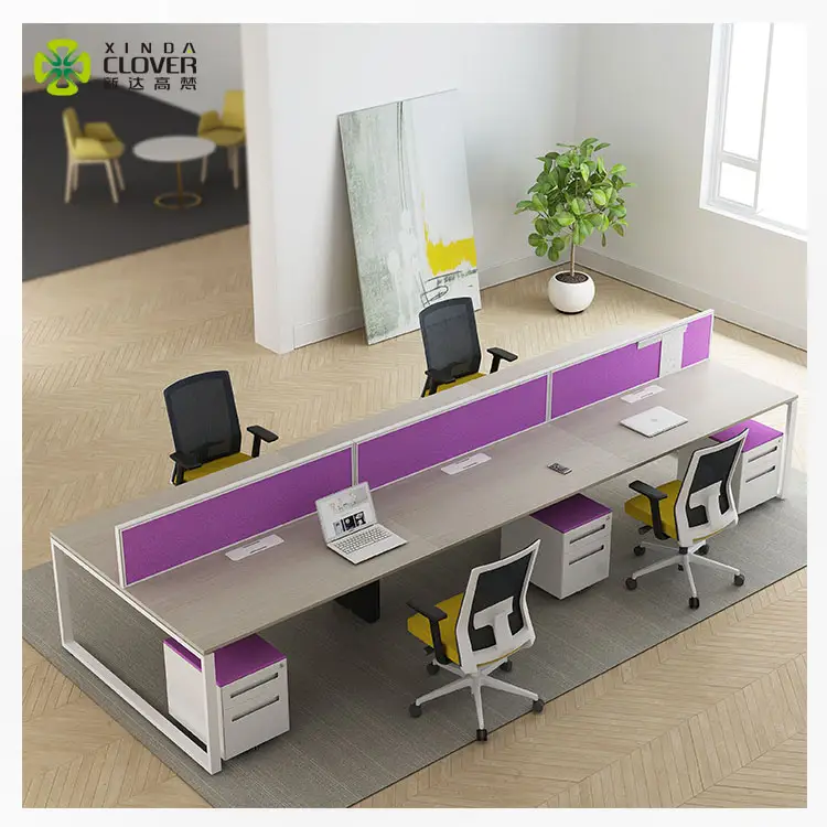מתכת מסגרת רבד שולחן עבודה כפול צדדי מחשב תחנת עבודה גבוהה סוף מודרני סגנון 6 אדם משרד שולחן עם מגירות