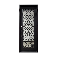 Fournisseur d'Or Porte Simple en Fer Forgé Noir avec Verre Trempé de Sécurité, Conception Moderne Ignifuge pour Villas et Maisons Extérieures