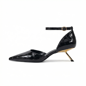 Femmes Croc en relief PU D'Orsay pompes bout pointu découpe latérale bride à la cheville or métal talon 5.5CM chaussures habillées en gros - Product Image 2