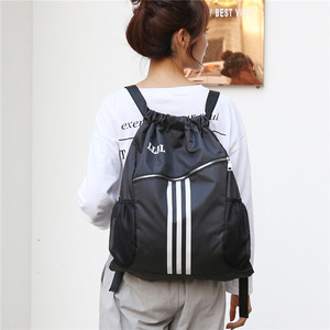<b>Drawstring</b> <b>Backpack</b> Large Capacity 20-35L Stripe Design Unisex Fitness Sports Bag For Outdoor Travel And School Use - Product Image 1