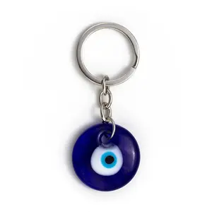 Promocional lindo kawaii accesorios mosquetones coche vidrio llavero azul ojo vidrio llavero llaveros