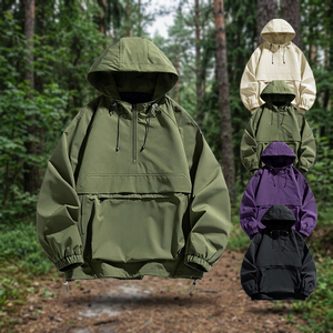 Two Big Pockets Spring Woven Eco-Friendly Waterproof Casual Men's Water <b>Jacket</b> Custom 1/4 Zipper Solid <b>Pullover</b> Hooded Front - Product Image 3