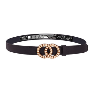 Cinturón de PU para mujer Angelina, cinturón delgado con hebilla de doble círculo de 3 cm para pantalones vaqueros, accesorio de moda - Product Image 2