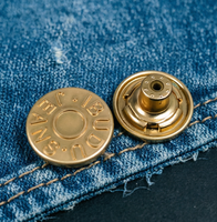 Kancing Logam Emas Custom Logo 17mm, Kancing Kuningan Berukir untuk Jaket Jeans, Pakaian Kerja, OEM ODM