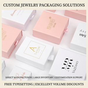 Boîte à bijoux personnalisée avec logo sur mesure, OEM, dorure à chaud, ruban satiné rose et blanc, emballage pour bagues en velours, directement de l'usine - Product Image 1