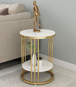 Bàn Sofa Sắt Nghệ Thuật Nhẹ Sang Trọng Bằng Đá Cẩm Thạch Bàn Cạnh Nhỏ Bàn Cà Phê Phòng Khách Vòng Tròn Vàng Đơn Giản Hiện Đại - Product Image 5