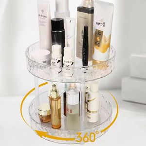Transparent Rotating Cosmetic Organizer 2 Tier Plastic Storage Rack For Bathroom Makeup And Daily Care Items - Product Image 1