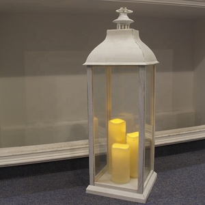 Décoration d'intérieur et d'extérieur en plastique blanc Grande <span class=keywords><strong>lanterne</strong></span> à piles avec 3 bougies LED sans flamme - Product Image 4
