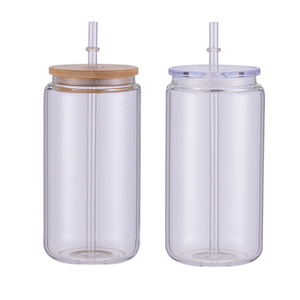 USA Warehouse Stocked RTS 16oz Sublimation <strong>Glass</strong> Can Clear <strong>Frosted</strong> Sublimation Blank Mason Soda Beer Cups White PP Bamboo Lid - Product Image 5