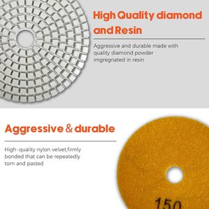 ウェット/ドライダイヤモンド研磨パッドセット12個4-8000 # グリットパドキットクォーツタイル用ポーランド製フックバッカードリルアダプター - Product Image 3