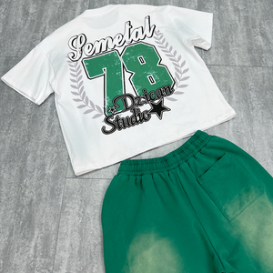 T-shirt de sérigraphie d'été de haute qualité Survêtements graphiques lourds Shorts en coton lavés à l'acide et ensembles de t-shirts pour hommes - Product Image 6