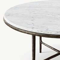 Table de salle à manger ronde moderne de luxe RH THADDEUS, dessus en marbre avec base en laiton forgé pour la maison, l'hôtel et l'appartement