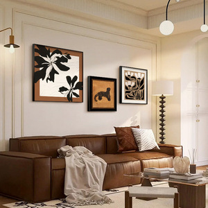 Arte de pared enmarcado, pintura al óleo abstracta sobre lienzo, marco negro rectangular para decoración de sala de estar y comedor - Product Image 2