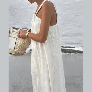 Abito lungo da donna Sexy <span class=keywords><strong>con</strong></span> <span class=keywords><strong>lacci</strong></span> e chiusura frontale bianco abito da spiaggia senza schienale <span class=keywords><strong>vestito</strong></span> Casual da donna <span class=keywords><strong>con</strong></span> cerniera - Product Image 5