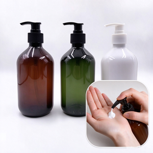 Bouteille ronde en PET de 300 ml et 500 ml personnalisée avec pompe, pour shampoing, après-shampoing, savon liquide, cosmétiques. - Product Image 1