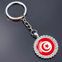 Porte-clés fleur en strass drapeau tunisien, très populaire, pour sac à dos, décoration de clés, breloque de portefeuille, souvenir de voyage