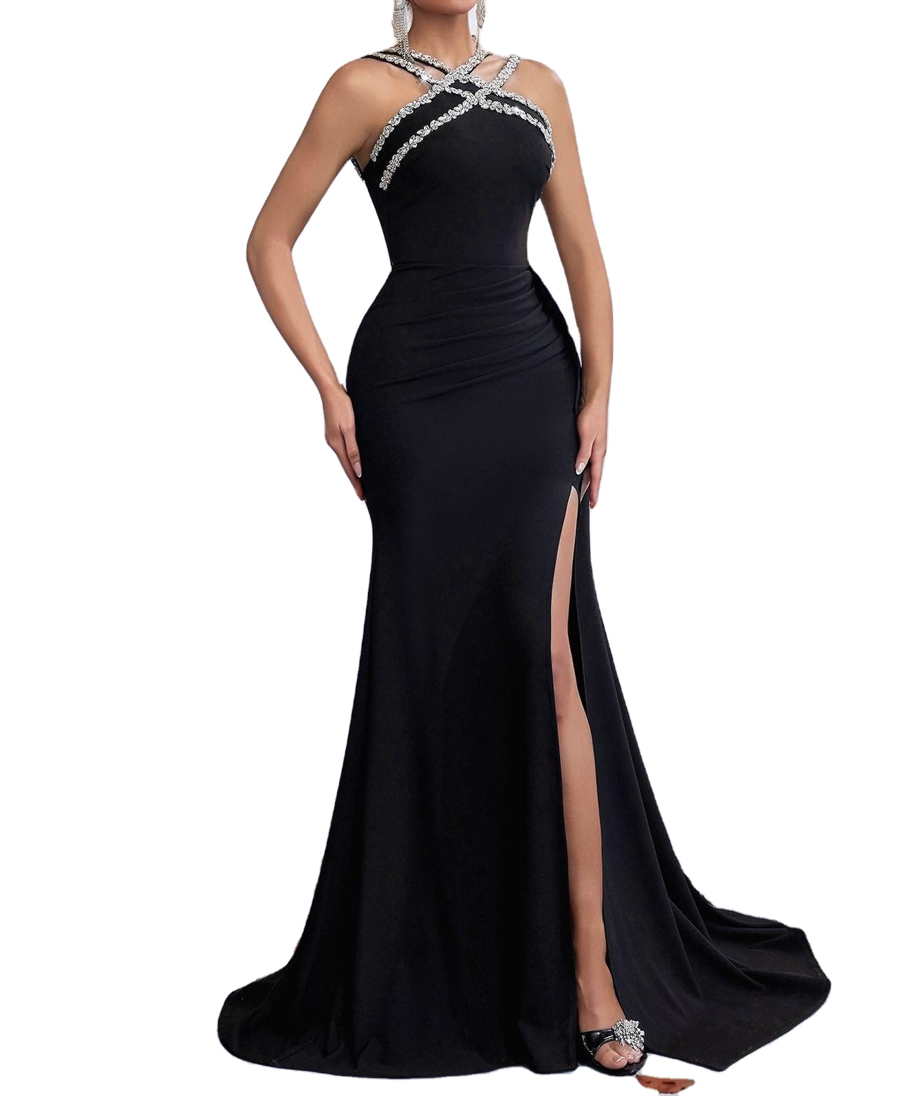 knee length dresses for ladies Stretch Bodice Spaghetti Strap Maxi Dress for Black Tie & Formal Events