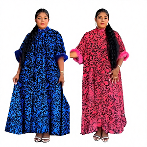 <span class=keywords><strong>Abito</strong></span> <span class=keywords><strong>Lungo</strong></span> Stampato <span class=keywords><strong>con</strong></span> Collo Quadrilaterale per Donne Africane Taglie Forti, Stile Europeo e Americano <span class=keywords><strong>con</strong></span> <span class=keywords><strong>Maniche</strong></span> <span class=keywords><strong>a</strong></span> <span class=keywords><strong>Pipistrello</strong></span>, Prodotto in Africa - Product Image 1