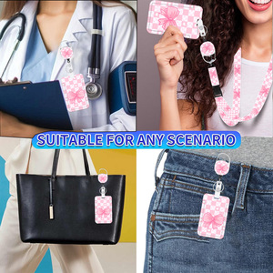 In stock: heavy-duty <b>bow</b>-knot checkered ID badge <b>holder</b>, heavy-duty retractable keychain, webbing, cruise ship lanyard. - Product Image 4