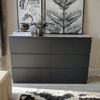 Commode double contemporaine noire à 6 tiroirs, design sans poignée, instructions d'assemblage interactives 3D pour la maison, le bar, la chambre à coucher