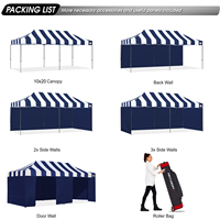 Tenda Pop-up Bergaris 10*20 Kaki, Tugas Berat, 3 Tingkat Ketinggian, Tahan UV & Air, Dilengkapi Dinding Pintu & Tas Penyimpanan Beroda