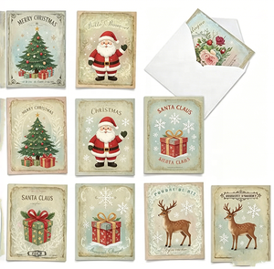 Cartes de Noël plates en papier vintage, sans enveloppes, motif Père Noël, sapin de Noël, boîte cadeau, carte de vœux vierge, vente en gros OEM - Product Image 1