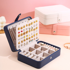 Wholesale New portable leather jewelry box minimalist double-layer design for storing <b>earrings</b> studs rings and other accessories - Product Image 3