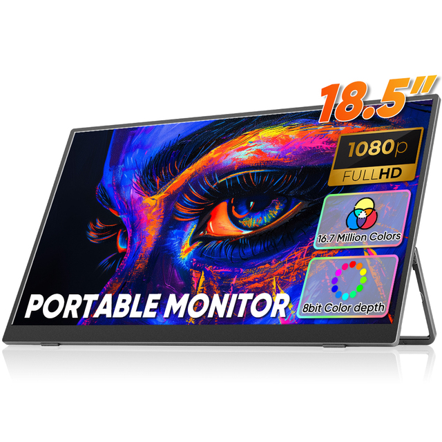 Portable Monitor 18.5 Inch 15.6 Inch 1080P with VESA Stand 180 Kickstand Ultra-Slim IPS HDR Travel Second Monitor for Laptop