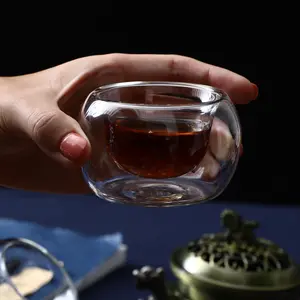 厂家直筒50毫升小茶碗双层隔热玻璃小茶杯创意烛台咖啡杯家用
