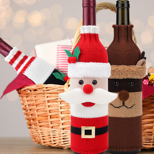 Giáng sinh chai rượu vang bao gồm Santa Claus Snowman dệt kim chai rượu vang áo len giáng sinh bữa tiệc tối bàn trang trí - Product Image 6