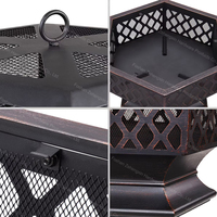 Table de foyer extérieur autoportante rectangulaire moderne en acier Corten, écologique, pour brûler du bois, avec grille de cuisson, en béton et laine, pour le camping
