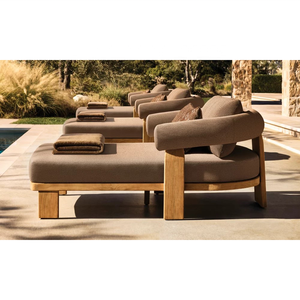 Chaise longue en teck pour l'extérieur, design scandinave et japonais fusionné, moderne, durable, courbes élégantes, peinte à la main, brossée au <span class=keywords><strong>fil</strong></span> - Product Image 1