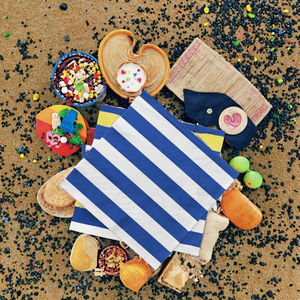 Kişiselleştirilebilir Tek Kullanımlık <span class=keywords><strong>2</strong></span> Katlı Mavi Beyaz Çizgili 4 Katlı Saf Odun Hamurundan Renkli Logolu Baskılı Kokteyl Kağıt Peçeteleri - Product Image 2