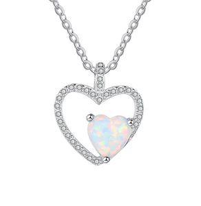 Collares minimalistas con colgante de ópalo en forma de corazón de plata de ley S925 para mujer, joyería de compromiso de moda, regalo. - Product Image 1