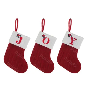 Puindo Customized Letter Socks Christmas stocking Xmas tree Hanging Decor Red alphabetic Knitting Xmas Socks