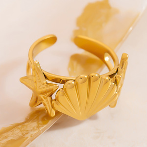Anillo de Estrella de Mar de Acero Inoxidable, Chapado en Oro de 18K, Tema Oceánico, Joyería de Moda Unisex, Regalo - Product Image 3