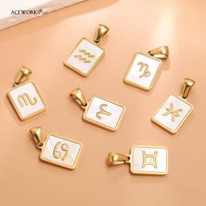 Amuleto del Zodiaco de Concha |   Colgante del Zodiaco de Madreperla en Acero Inoxidable Chapado en Oro PVD de 18K |   Impermeable, Hipoalergénico, Resistente al Deslustre - Product Image 2