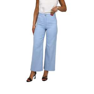 Pantalon pour femme bleu ciel à jambes larges et taille haute, décontracté - Product Image 2